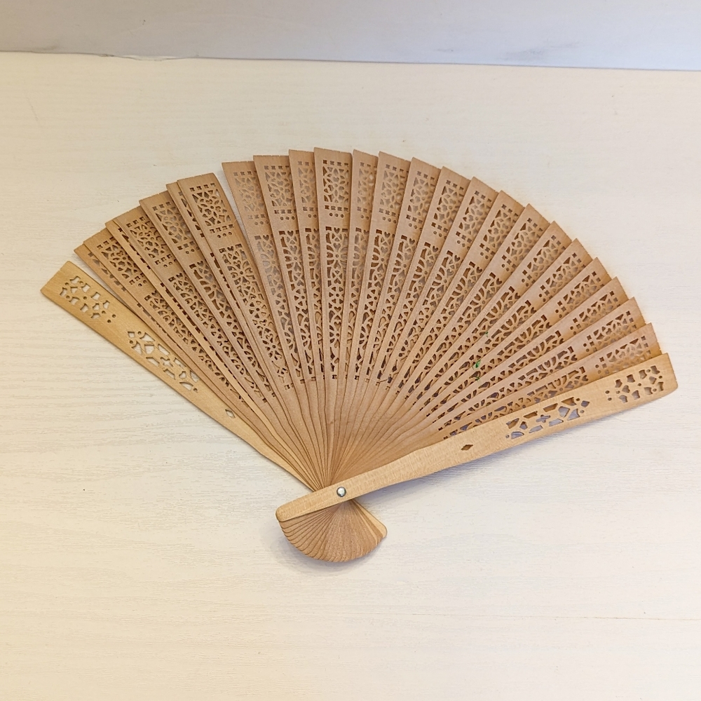 Vintage Natural Sandalwood Openwork Folding Hand Fan